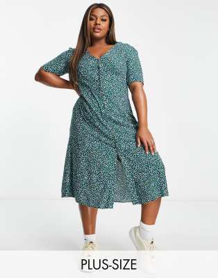 Nobody's Child Plus Alexa ditsy print midi dress in emerald green | ASOS