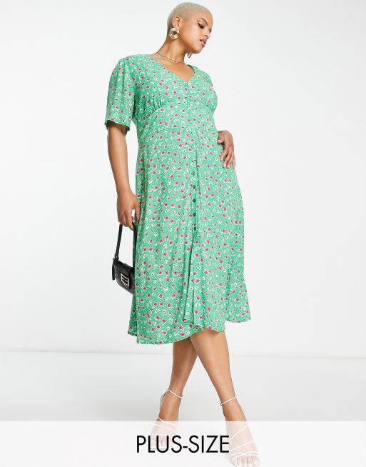 Nobody's Child Plus Alexa mini floral print midi dress in green | ASOS