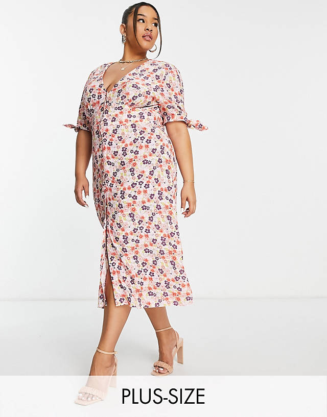 Nobody's Child Plus - alexis button front dress in red floral print