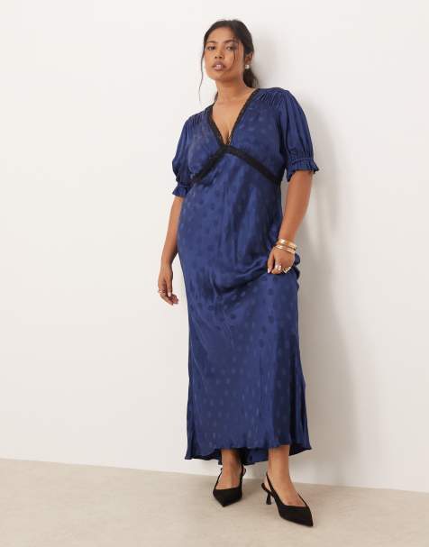 Nobody's Child Plus Angela lace trim midi dress in navy - view 1