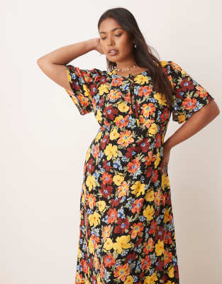 Nobody's Child Plus Anna Flutter Sleeve Midi Dress In Multi