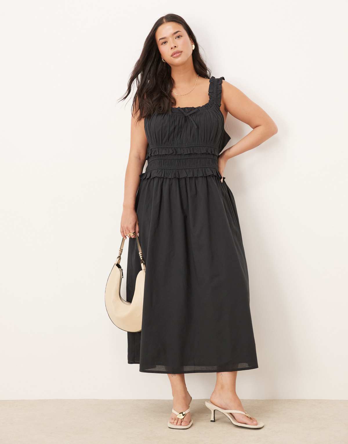 Nobody's Child Plus Ariel ruffle detail midi dress in black
