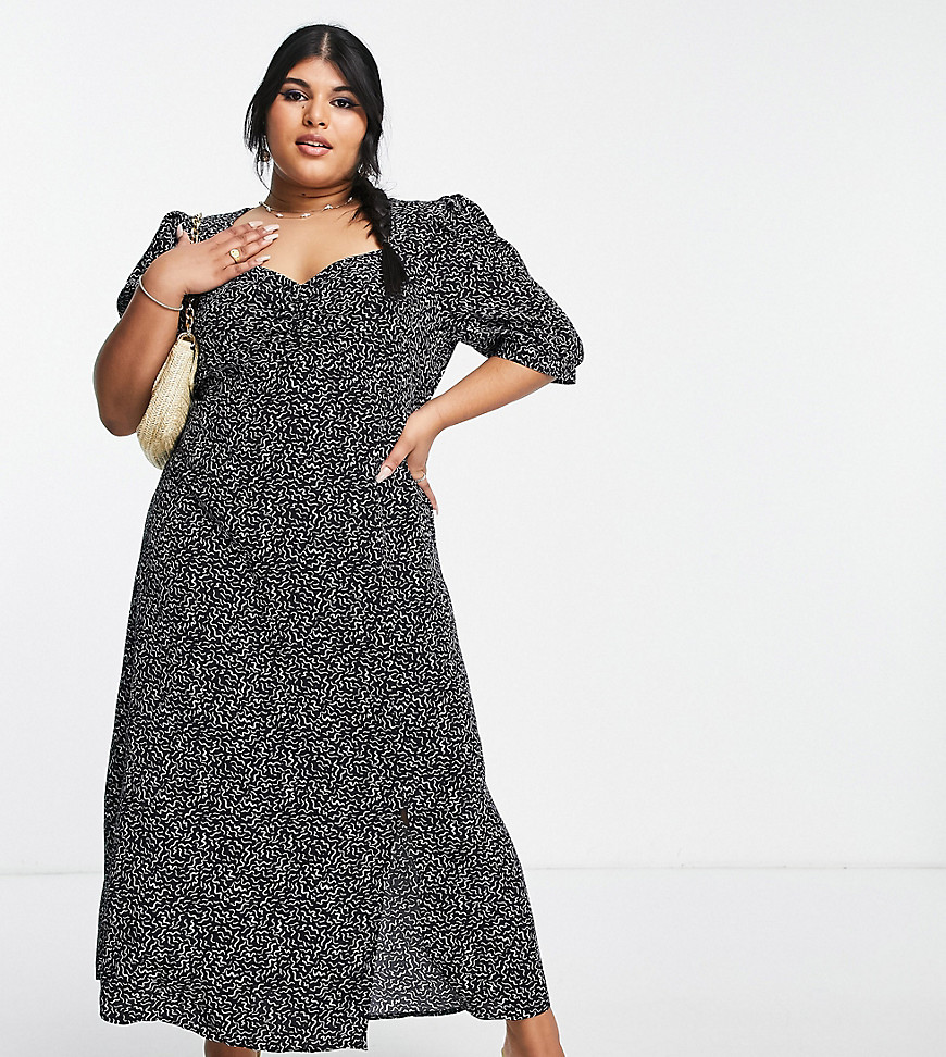 Plus-size dress by Nobody%27s Child All-over print Sweetheart neck Ruched front Split hem Tie back Regular fit
