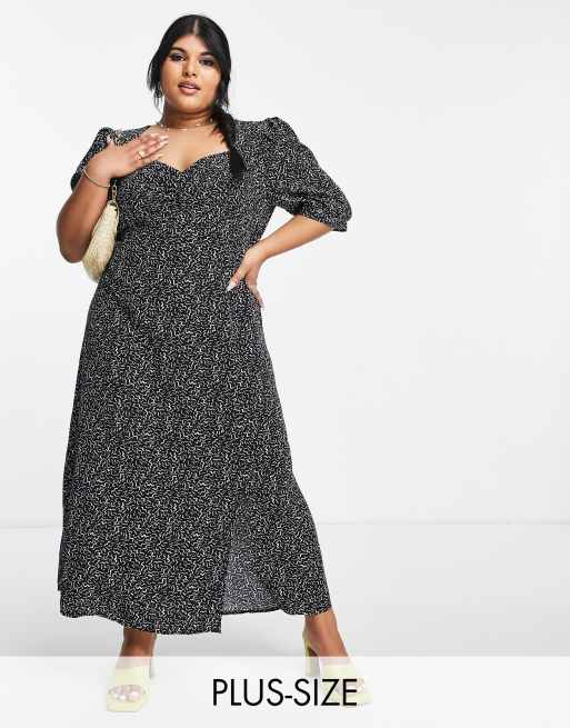 Nobody's Child Plus balloon sleeve tea dress in mono squiggle | ASOS