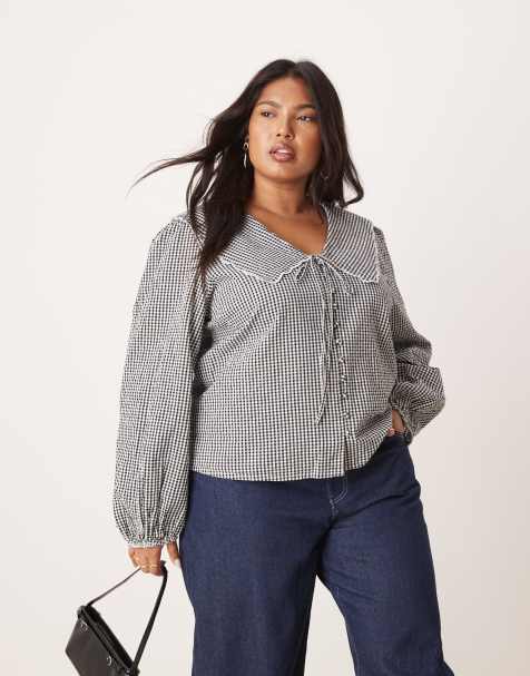 Nobody's Child - Plus - Birdie - Blouse met gingham ruit in zwart-wit - view 1