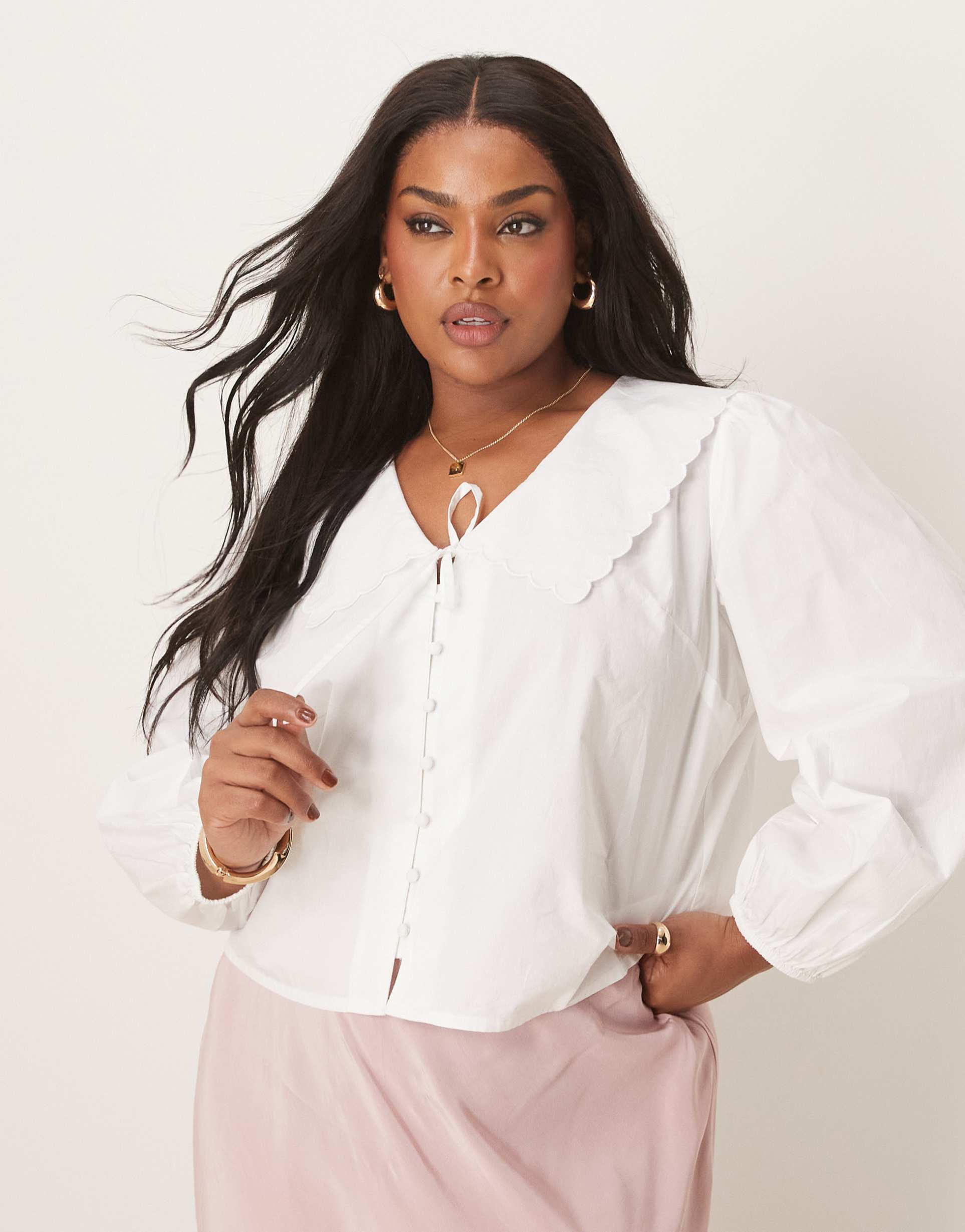 nobody's child plus birdie long sleeve blouse in white