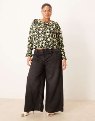 Nobody's Child Plus Britney Ruffle Collar Blouse In Black