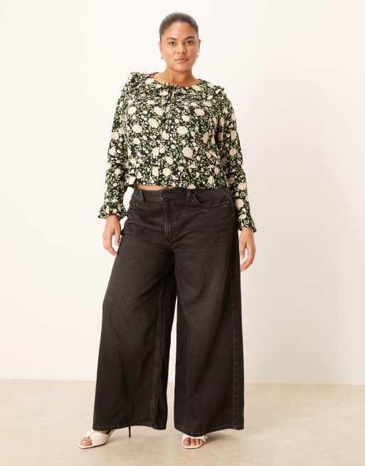 Nobody's Child Plus Britney ruffle collar blouse in black floral, 2 of 4