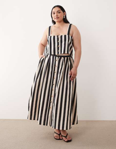 Nobody's Child Plus button down midi skirt in bold mono stripe (part of a set) - view 1