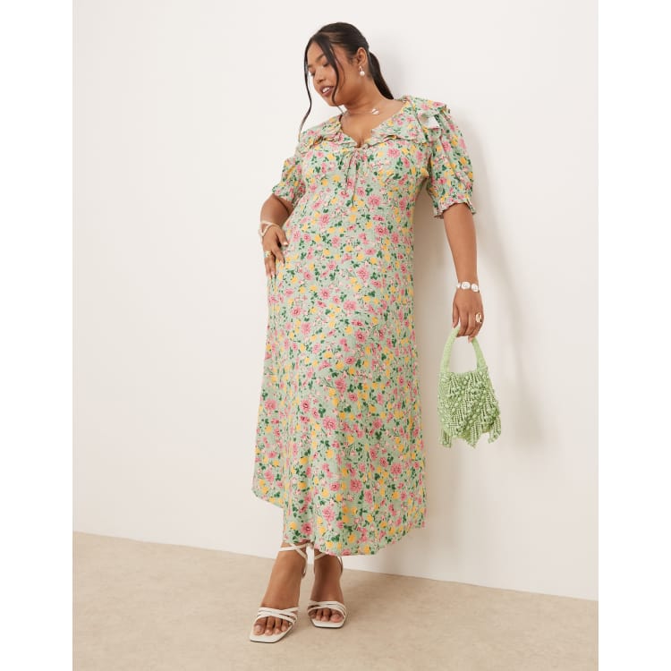 Nobody's Child Plus Caitlin puff sleeve ruffle midi dress in vintage floral