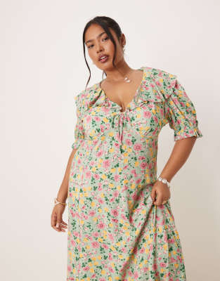 Nobody's Child Plus Caitlin Puff Sleeve Ruffle Midi Dress