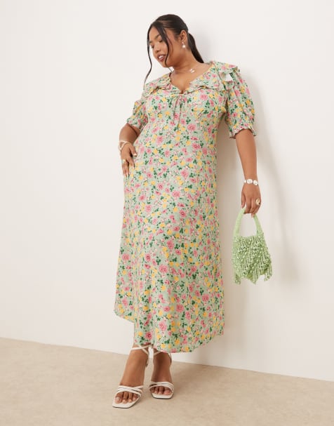 Nobody's Child Plus - Caitlin - Vestito midi a fiori vintage con volant e maniche a sbuffo - view 1
