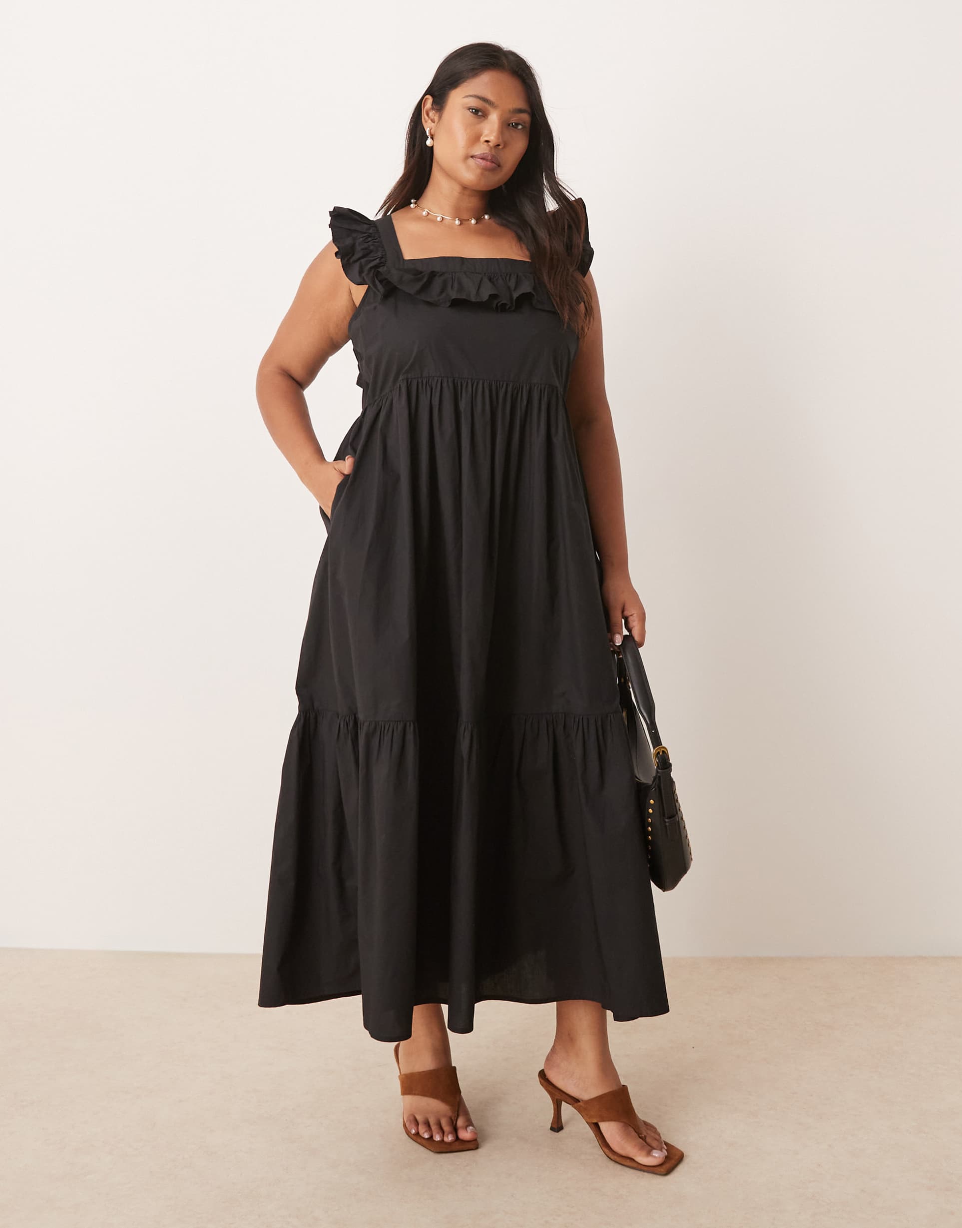 nobody's child plus cassidy frill sleeves midi dress in black