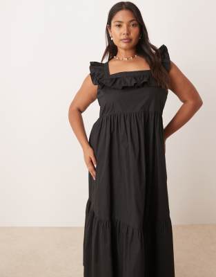 Nobody's Child Plus Cassidy Frill Sleeves Midi Dress In Black