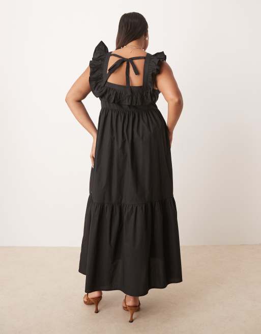Nobody's Child Plus Cassidy frill sleeves midi dress in black, 3 of 4