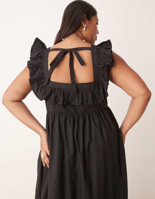 Nobody's Child Plus Cassidy frill sleeves midi dress in black, 4 of 4