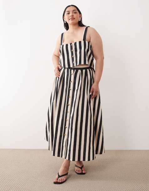 Nobody's Child Plus - Co-ord set van linnen top en broek met opvallende zwart-witte strepen - view 1