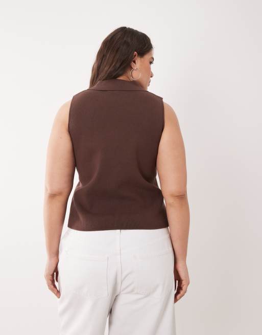 Nobody's Child Plus cotton blend knit collared vest in chocolate, 4 of 4
