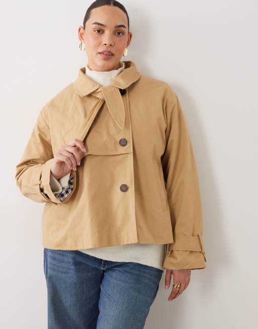 Nobody's Child Plus cotton high tie neck cropped trench in camel, 2 of 4