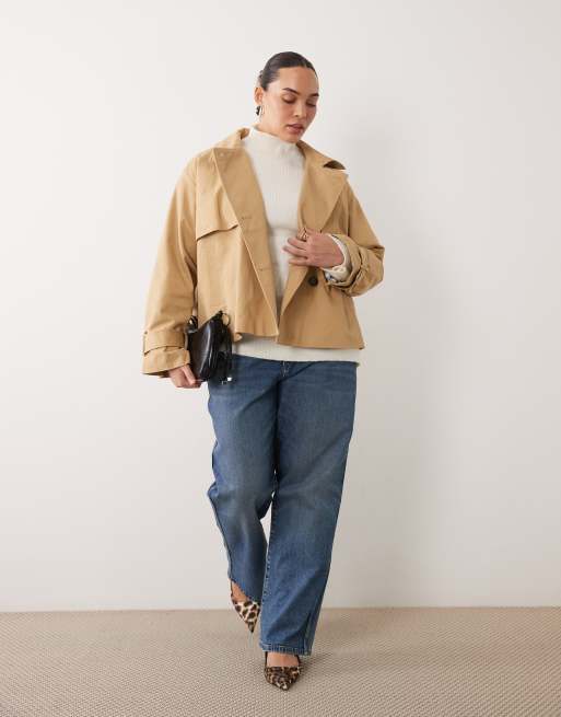 Nobody's Child Plus cotton high tie neck cropped trench in camel, 3 of 4