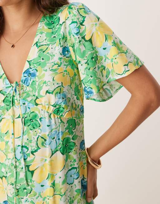 Nobody's Child Plus Dahlia midi tea dress in green and yellow floral, 4 of 4