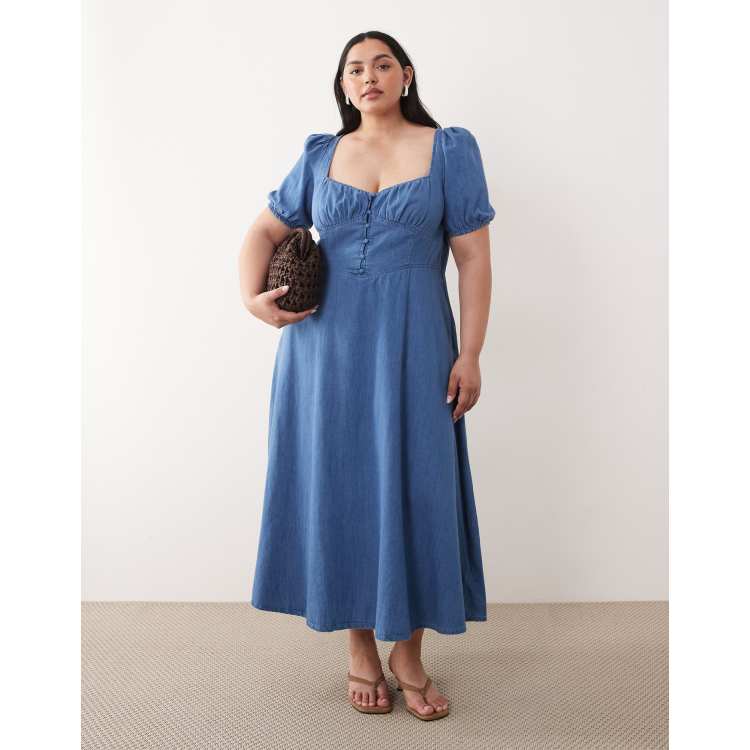 retro denim dress Molly Smocked Cuffs Flared Denim Shirt Mini Dress | Threaded Pear Beau Blue / M main image 0