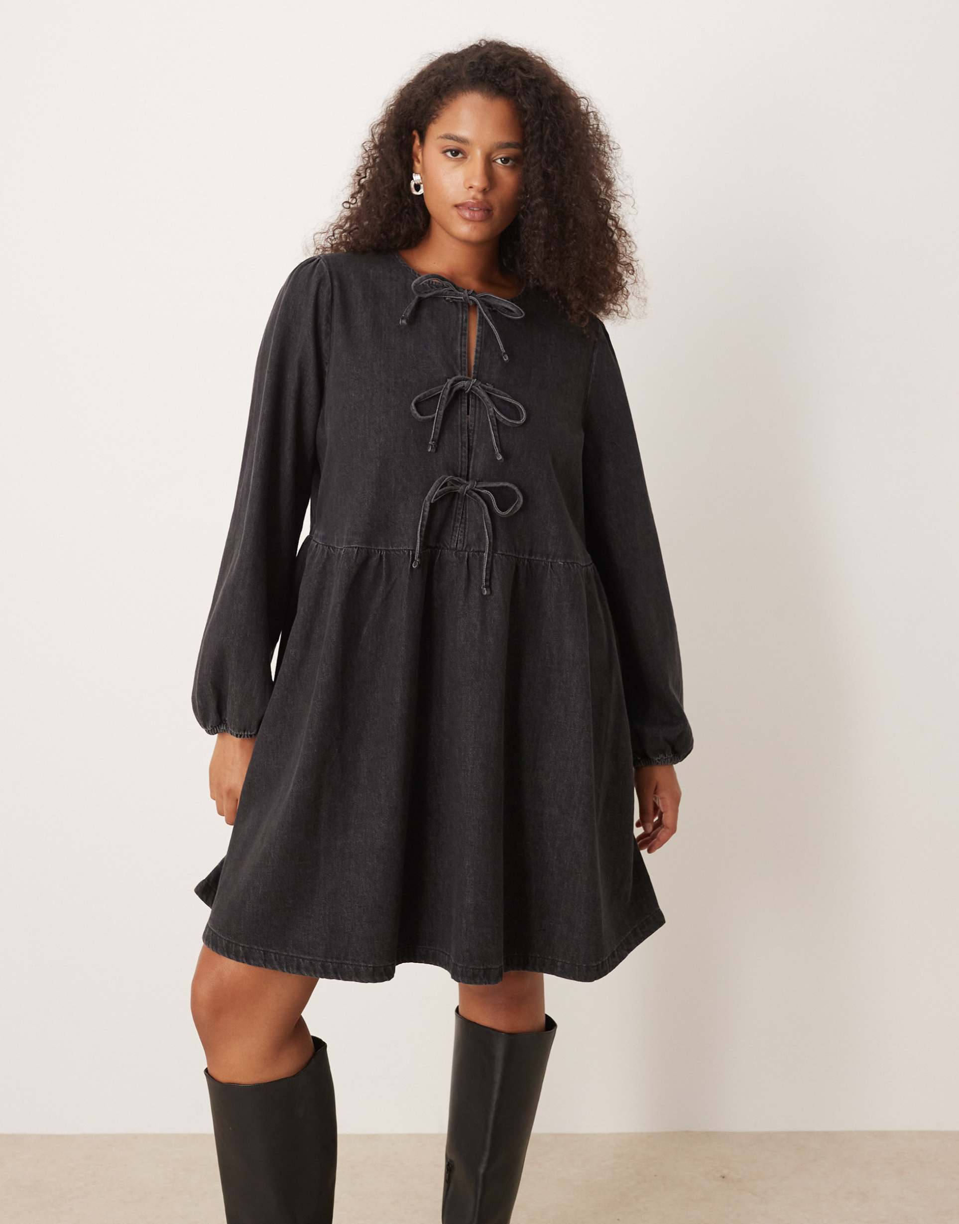 nobody's child plus eden denim mini dress in black