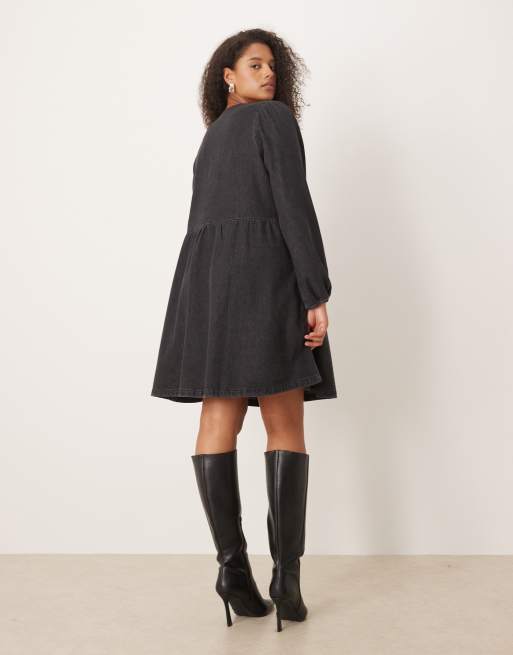 Nobody's Child Plus Eden denim mini dress in black | ASOS