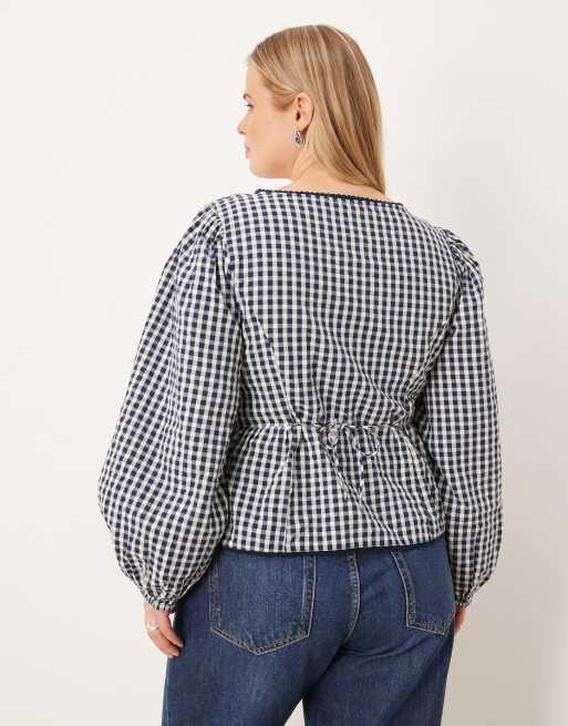 Nobody's Child Plus - Edie - Blusa a quadretti monocromatici con maniche a palloncino, 3 di 4