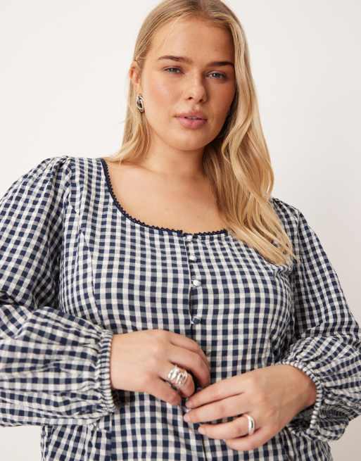Nobody's Child Plus - Edie - Blusa a quadretti monocromatici con maniche a palloncino, 4 di 4