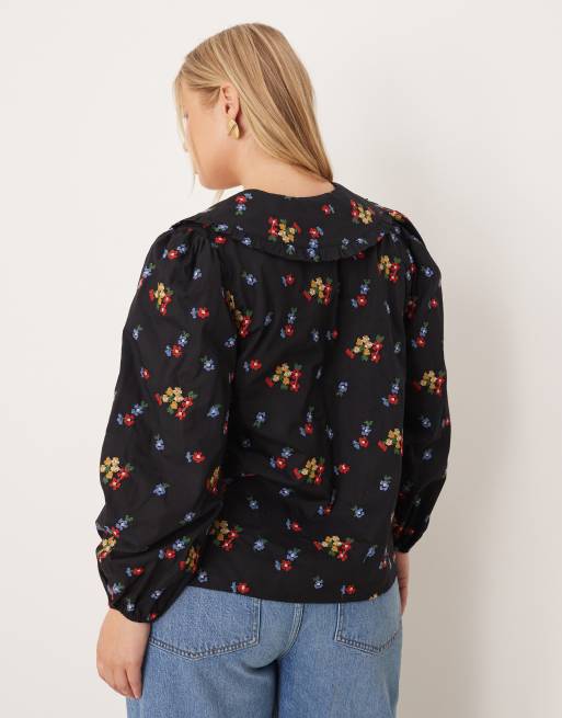 Nobody's Child Plus - Emmie - Blouse à smocks - Noir fleuri, 4 de 4
