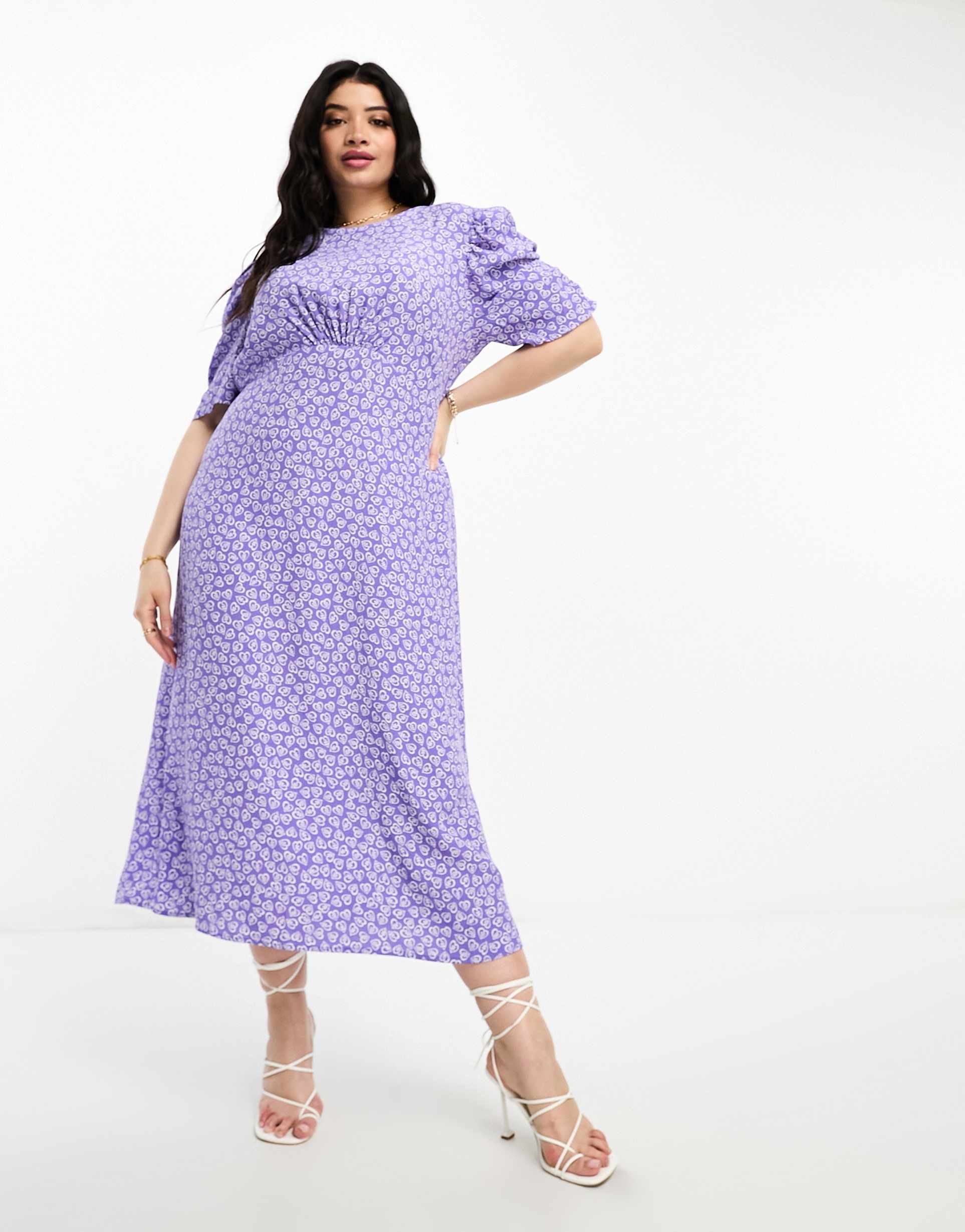 nobody's child plus evie midi dress in purple heart print