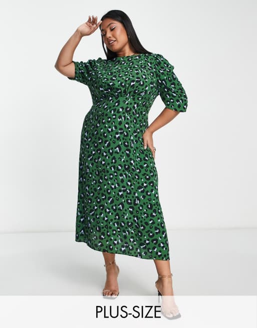 Nobody's Child Plus Evie tea midi dress in green leopard | ASOS