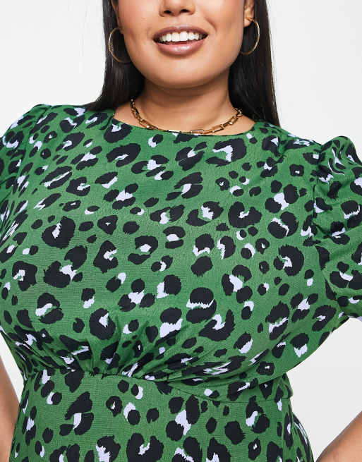 Nobody's Child Plus Evie tea midi dress in green leopard