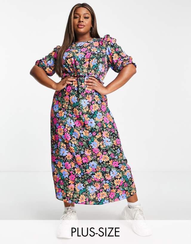 Nobody's Child Plus Felicia floral print midi dress in black