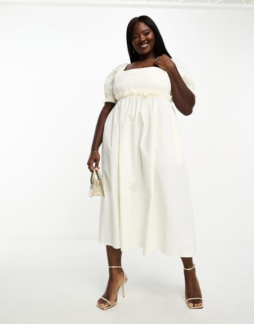 Fashionkilla fine knit square neck midi dress in cream