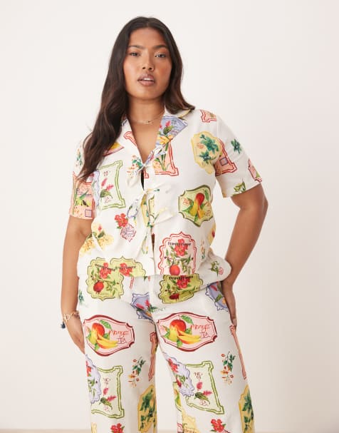 Nobody's Child Plus – Harper – Hemdbluse mit Postkarten-Obstprint und Bindedetail, Kombiteil - view 1
