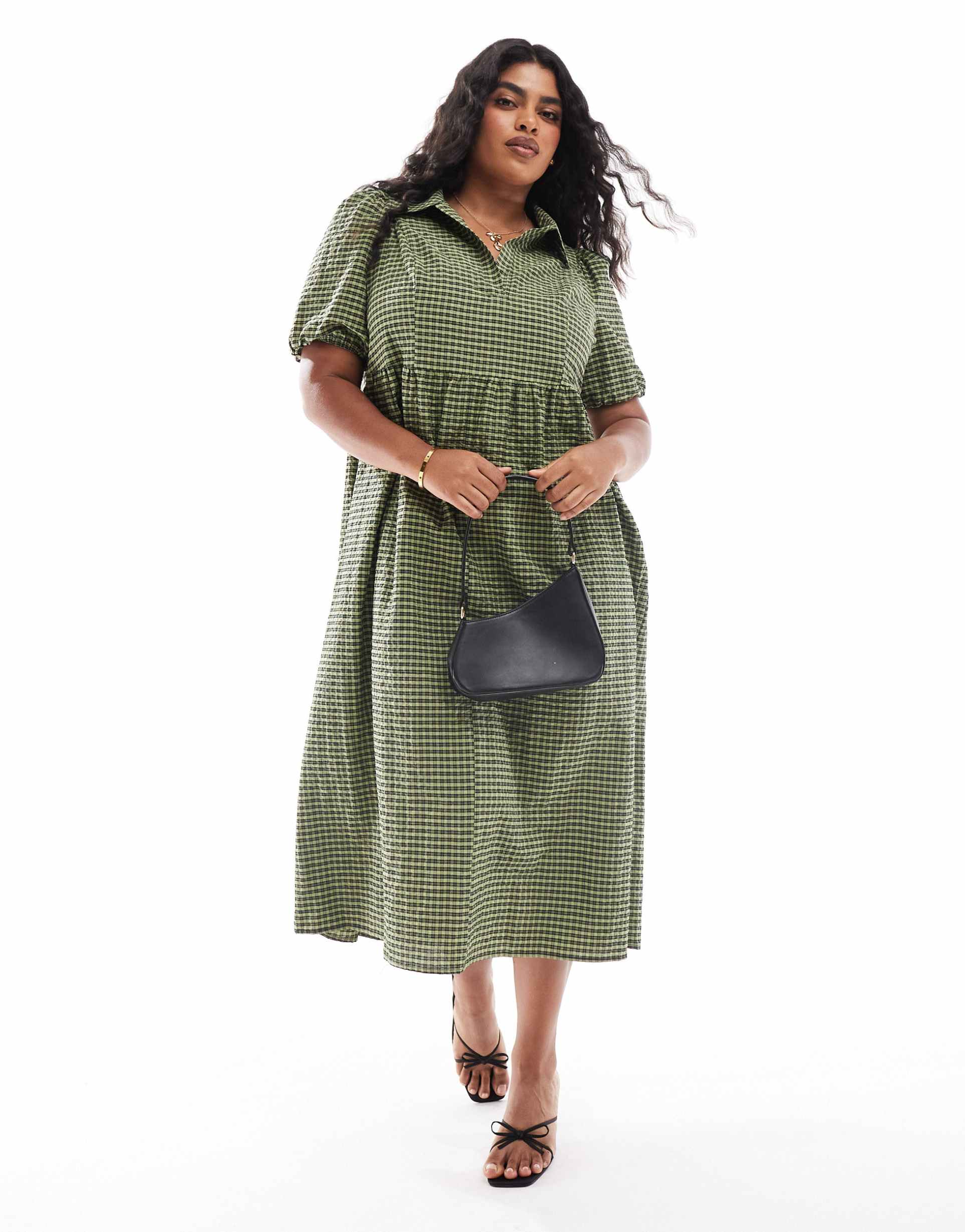 nobody's child plus hebe smock midaxi dress in green plaid
