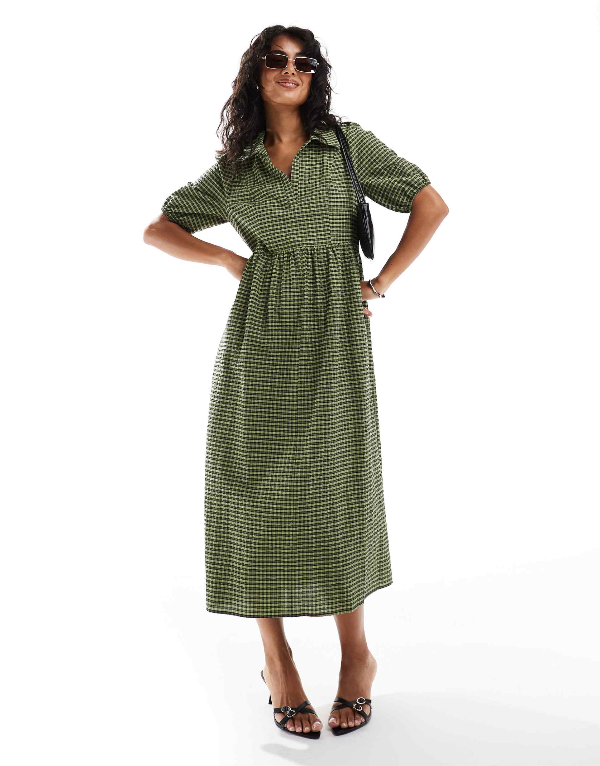 nobody's child plus hebe smock midaxi dress in green plaid
