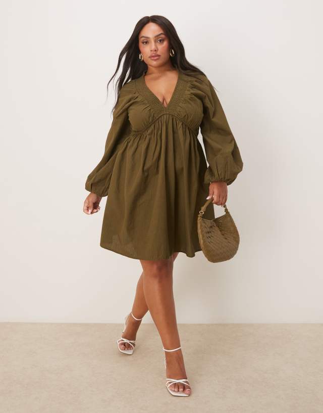 khaki boho dress Nobody's Child Plus Irene balloon sleeve mini in Size:EU 34 it offers a lightweight Open Edit Icon Twill collection-formal-dresses