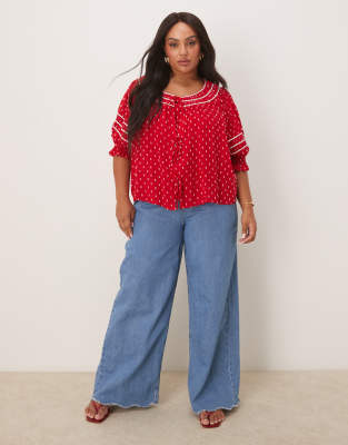 NOBODY'S CHILD PLUS IRIS PUFF SLEEVE TIE-DETAIL TOP