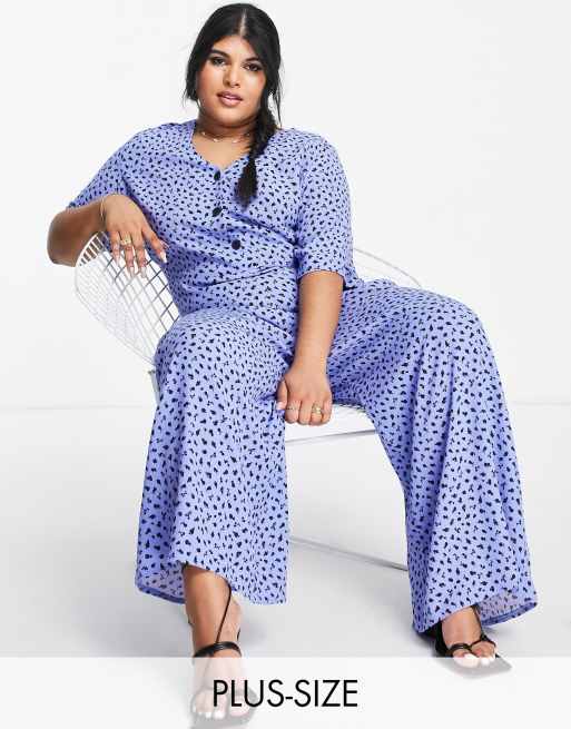 Nobody's Child Plus - Jumpsuit met wijde pijpen en knopen in blauw met fruitprint
