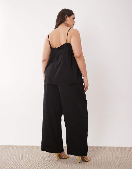 Nobody's Child Plus – Lässige Leinenhose in Schwarz mit Bindegürtel, Kombiteil, 5 von 5