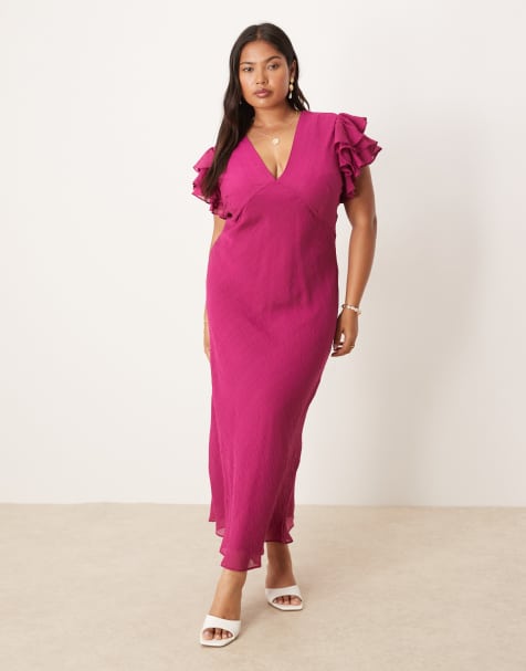 Nobody's Child Plus Layla frill sleeve midi dress in pink - view 1