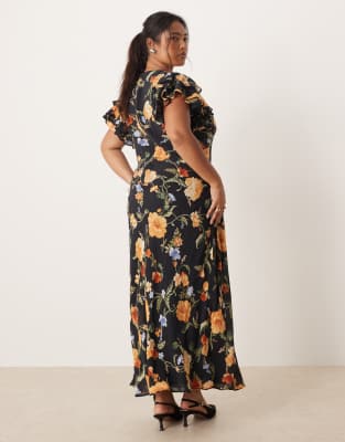 Nobody's Child Plus Layla Midaxi Dress With Ruffle Sleeves In Black