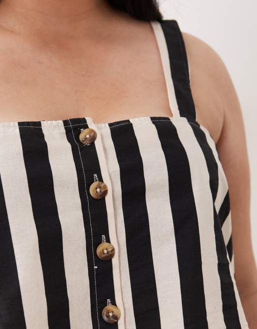Nobody's Child Plus linen blend square neck button placket top in bold mono stripe - part of a set, 3 of 4