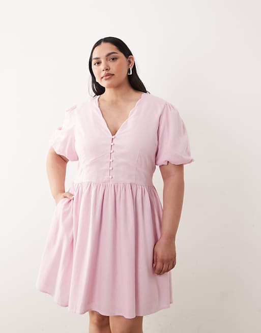plus size pink mini dress Vestido Sweet Sunday Pleated - Rosa and adjustable straps Plus Size Pink Sequin Party