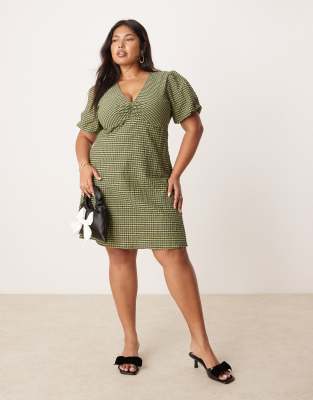 Nobody's Child Plus Nobody's Child Plus Liza puff mini dress in green gingham-Multi