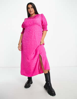 Nobody's Child Plus Luna Jacquard Spot Midi Dress In Pink