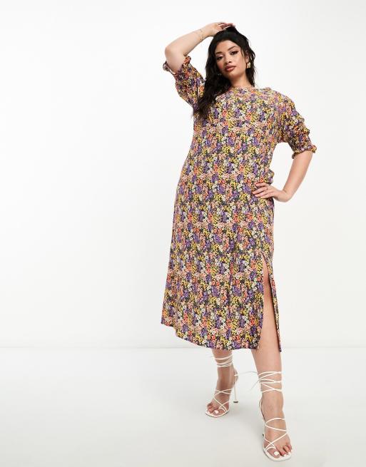 Meadow Shirred V-Neck Midi Dress